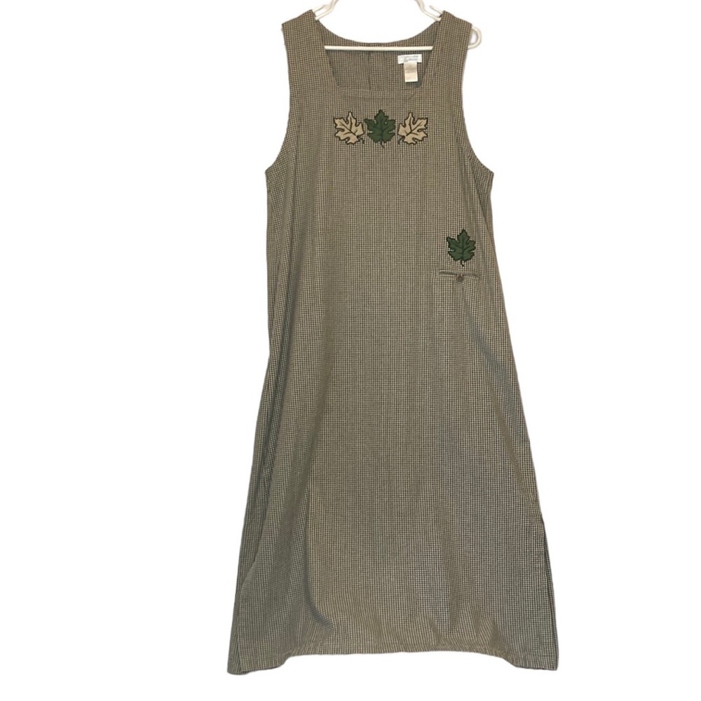 Vintage Christopher & Banks Green Gingham Fall Leaf Maxi Dress Size XL